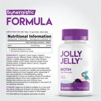 JOLLY JELLY Biotin Tapioca Fruity Gummies - 10,000mcg - Potent Formula for Hair Skin and Nails, Made with Organic Tapioca, Grape Flavour - Kosher, Halal, Non GMO - 60 Vegan Gummies.