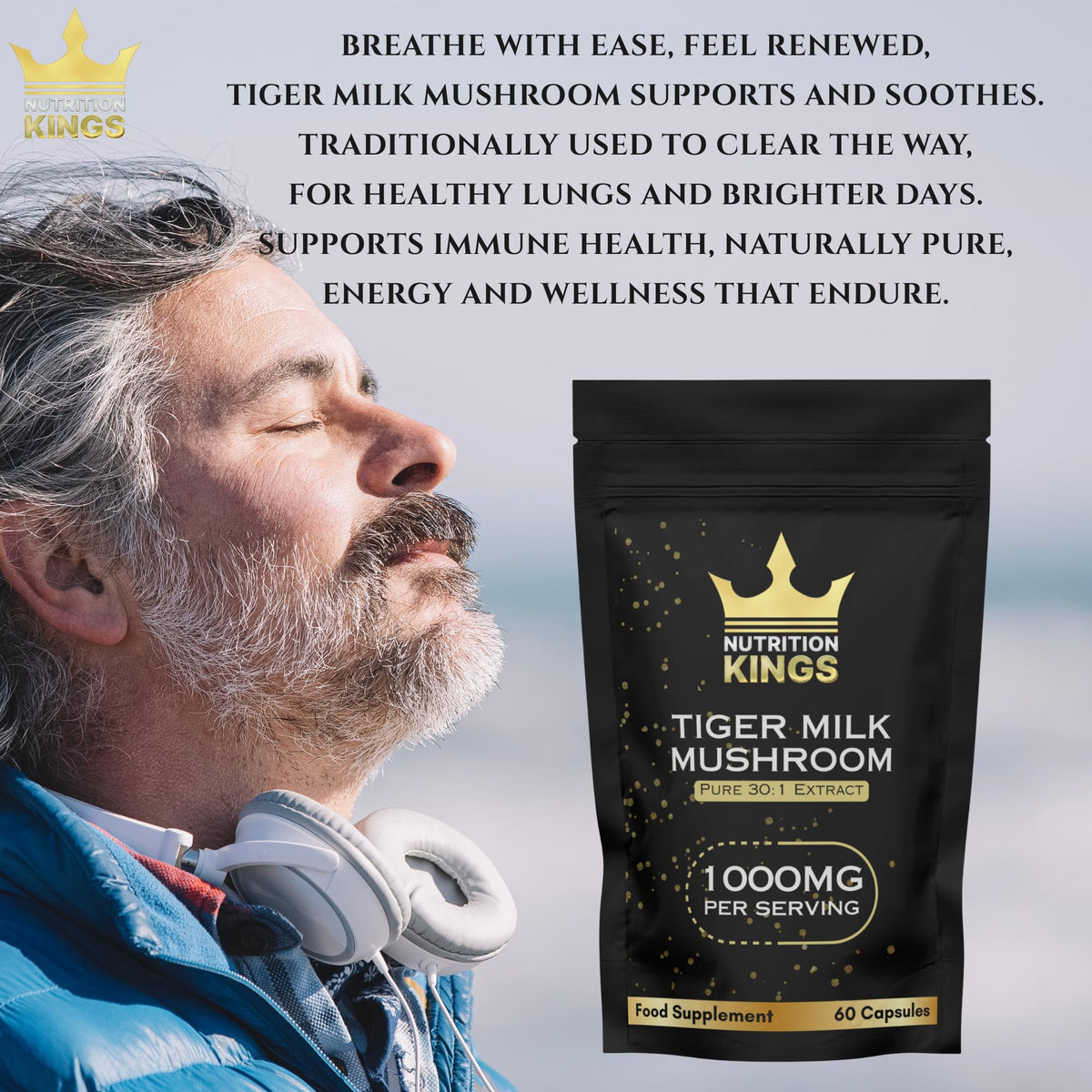 Tiger Milk Mushroom – Lung & Immune Support Supplement – Vegan Herbal Blend with Functional Mushrooms – 60 Vegan Capsules – by Nutrition Kings