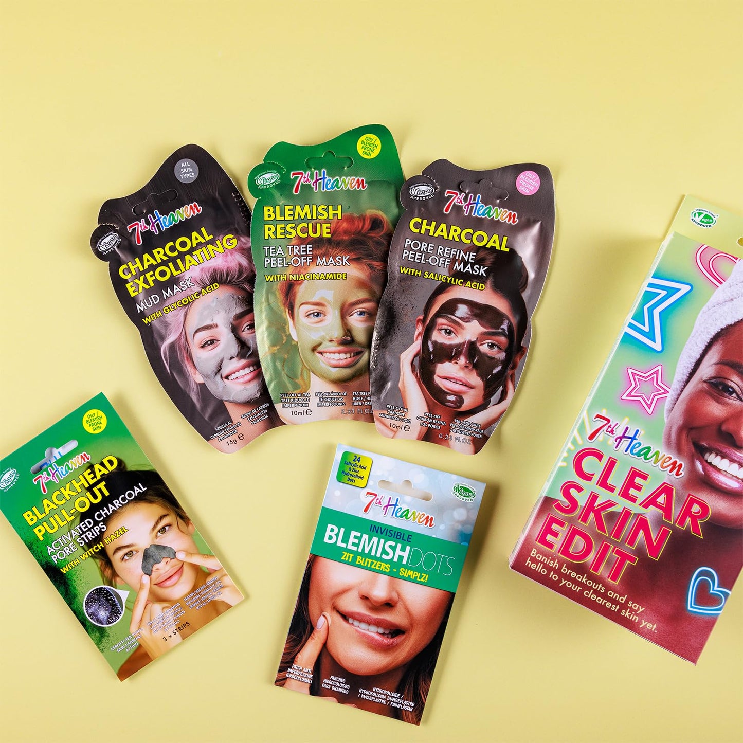 7th Heaven Clear Skin Edit Skincare Kit - 3 Face Masks, Nose Pore Strips and Blemish Dots