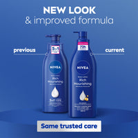 NIVEA Rich Nourishing Body Lotion (400ml), Rich 72H Hydration Moisturiser for Dry Skin Made with Deep Moisture Serum and Almond Oil, Intensive Hydration Body Lotion