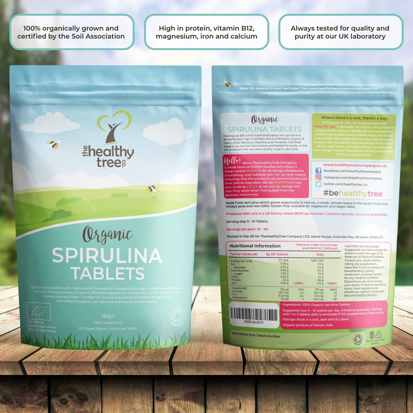 Organic Spirulina Tablets - High in Amino Acids, Chlorophyll, Protein, and Calcium - UK Certified Organic Easy Swallow Spirulina Tablets by TheHealthyTree Company - 300 x 500mg (300g)