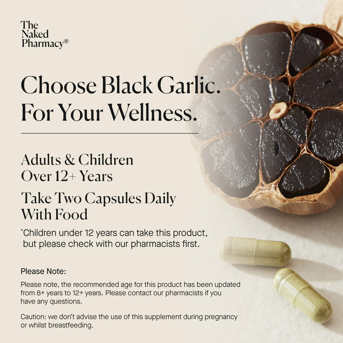 The Naked Pharmacy | Black Garlic Supplements | for Gut, Cardiovascular & Immune System | with Vitamin D | Odourless | 60 Capsules