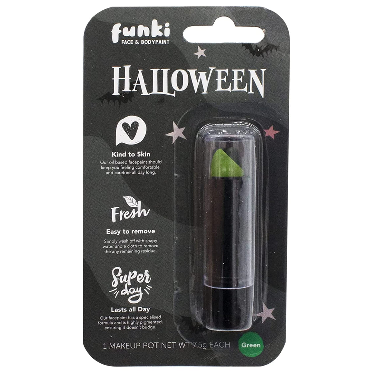 Funki Face & Body Paint Green Lipstick - Pack of 12 - Tube of Green Lipstick - Fancy Dress Costume Makeup Accessory