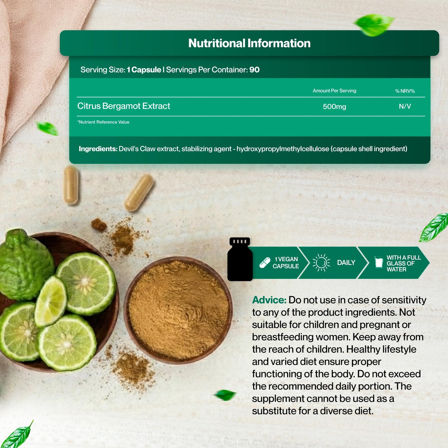 Hepatica Citrus Bergamot (Citrus Bergamia) Extract 500mg | 90 Vegan Capsules | 3-Month Supply | Single Ingredient | 3rd Party Lab Tested