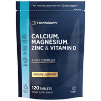 Horbäach Calcium Tablets with Magnesium Zinc and Vitamin D | 100% Vegan | High Strength Complex | 120 Count | Supplement for Women & Men | by Horbaach
