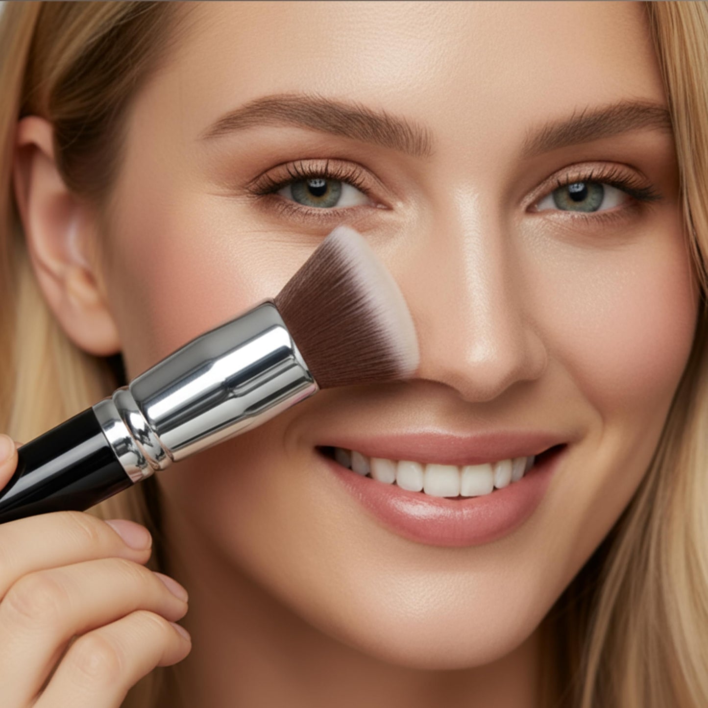 Lamora Foundation Brush Kabuki Flat Top - Perfect For Blending Liquid Make Up, Cream or Flawless Powder Cosmetics - Buffing, Stippling, Concealer - Premium Quality Synthetic Dense Bristles