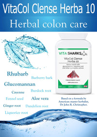 Vita Sharks VitaCol Cleanse & Clear Herba 10 | Natural Stool Softening Vegan Colon Detoxifying & Bowel Cleansing Formula. 10 Kosher, Herbal Ingredients for Faecal Regularity & Relieve Constipation