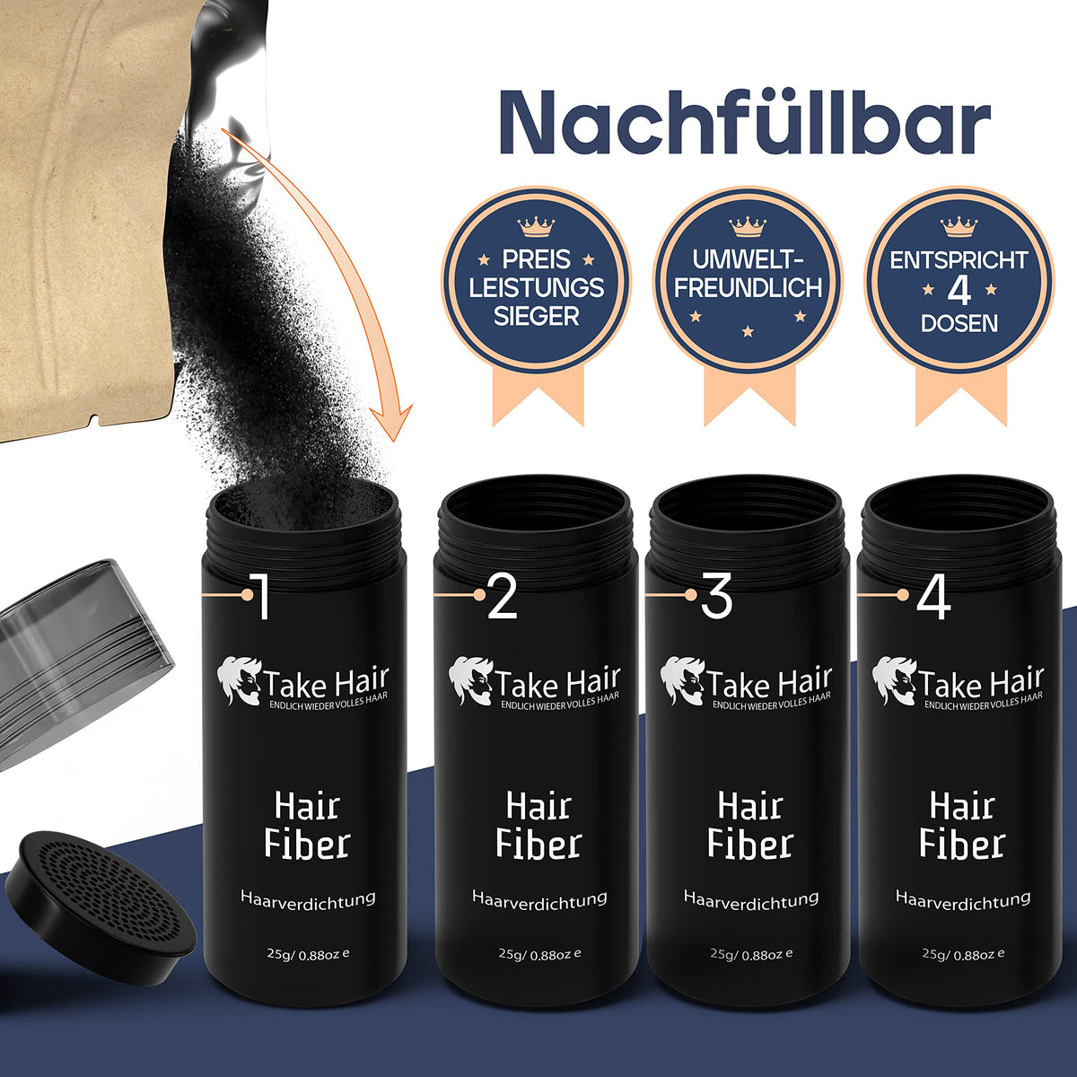 Take Hair ENDLICH WIEDER VOLLES HAAR Take Hair Scatter Hair Refill Bag 100 g I Holds in Rain and Wind I For Men and Women I Pouring Hair for Hair Thickening I Hair Fibers Hair Powder Hair Loss (Scattered Hair Medium Blonde)