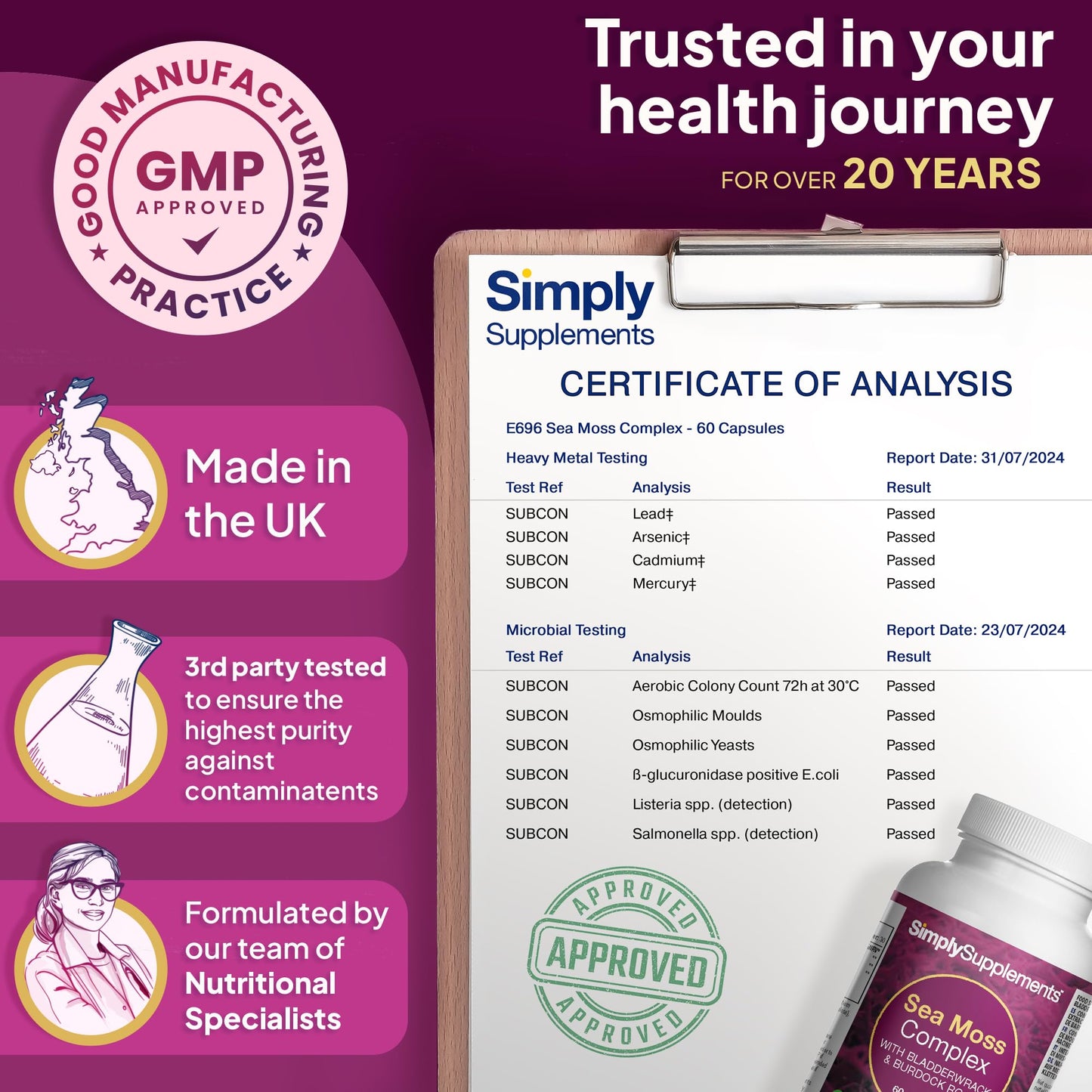 Simply Supplements Sea Moss Capsules | Powerhouse Nutrition from The Ocean | with Added Bladderwrack & Burdock Root | 60 Capsules| Made in The UK