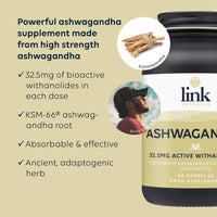 Ashwagandha Root Extract | 32.5mg Active Withanolides | Each dose is Made from Over 13.5 Grams Ashwagandha Root | High Strength | Vegan | 60 Capsules | Link Nutrition