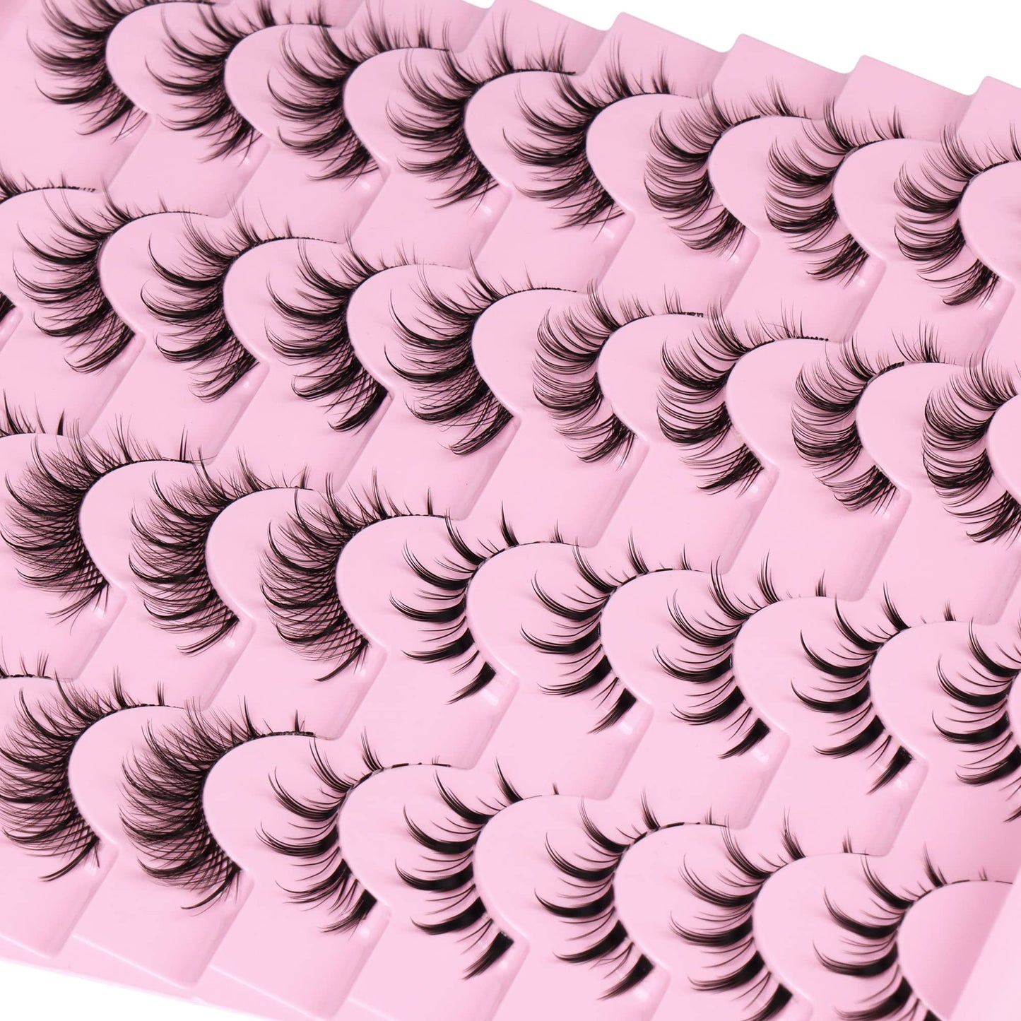 Newcally Manga Lashes Natural Look Anime False Eyelashes 20 Pairs Clear Band Individual Wispy Fake Eyelashes Strip Spiky DIY Cluster Lashes Extension C Curl Cat Eye Lashes Pack