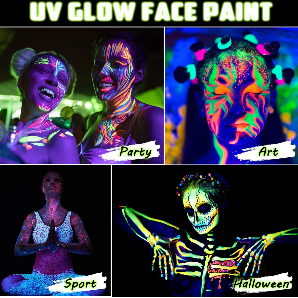 Srumvoat 12 Colors Neon Face Paint Glow In the Dark Under UV Light For Party Accessories, Festival Body Glow Makeup Eyeliner Pens, Waterproof Quick Drying Long-Lasting Adults Kids Halloween Cosplay Paints
