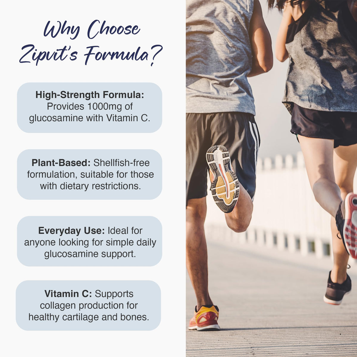 Zipvit Glucosamine Sulphate 2KCl 1000mg with Vitamin C, 180 Vegan Tablets, Supports Bones, Cartilage & Collagen, Reduces Tiredness & Fatigue, Joint Health Supplement, 6 Month Supply