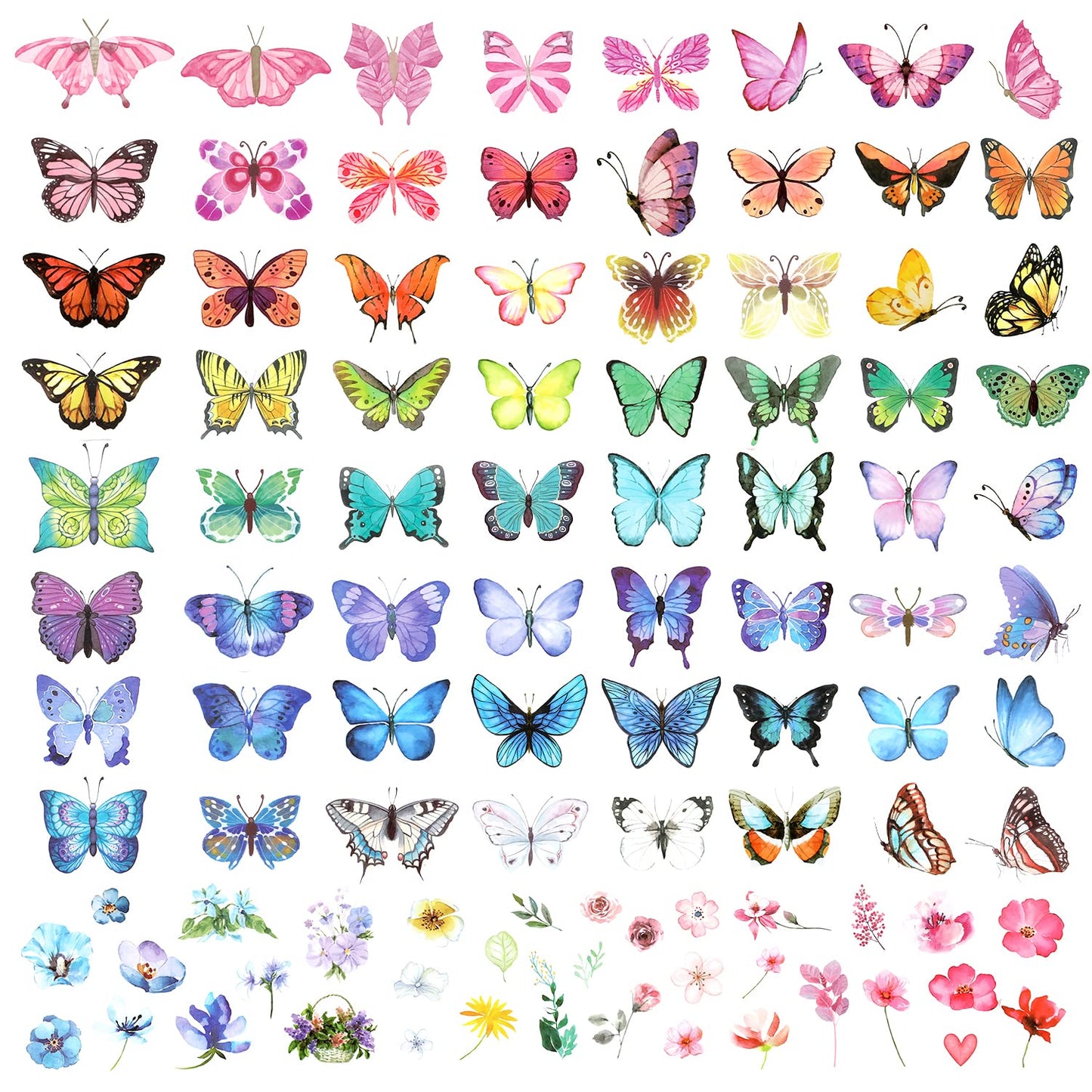 TOYMIS 100pcs Temporary Butterfly Tattoos, Colorful Small Butterfly Flowers Tattoo Stickers Waterproof Cute Small Tattoos for Adults Kids Face Body Birthday Party Carnival