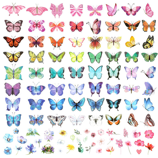 TOYMIS 100pcs Temporary Butterfly Tattoos, Colorful Small Butterfly Flowers Tattoo Stickers Waterproof Cute Small Tattoos for Adults Kids Face Body Birthday Party Carnival
