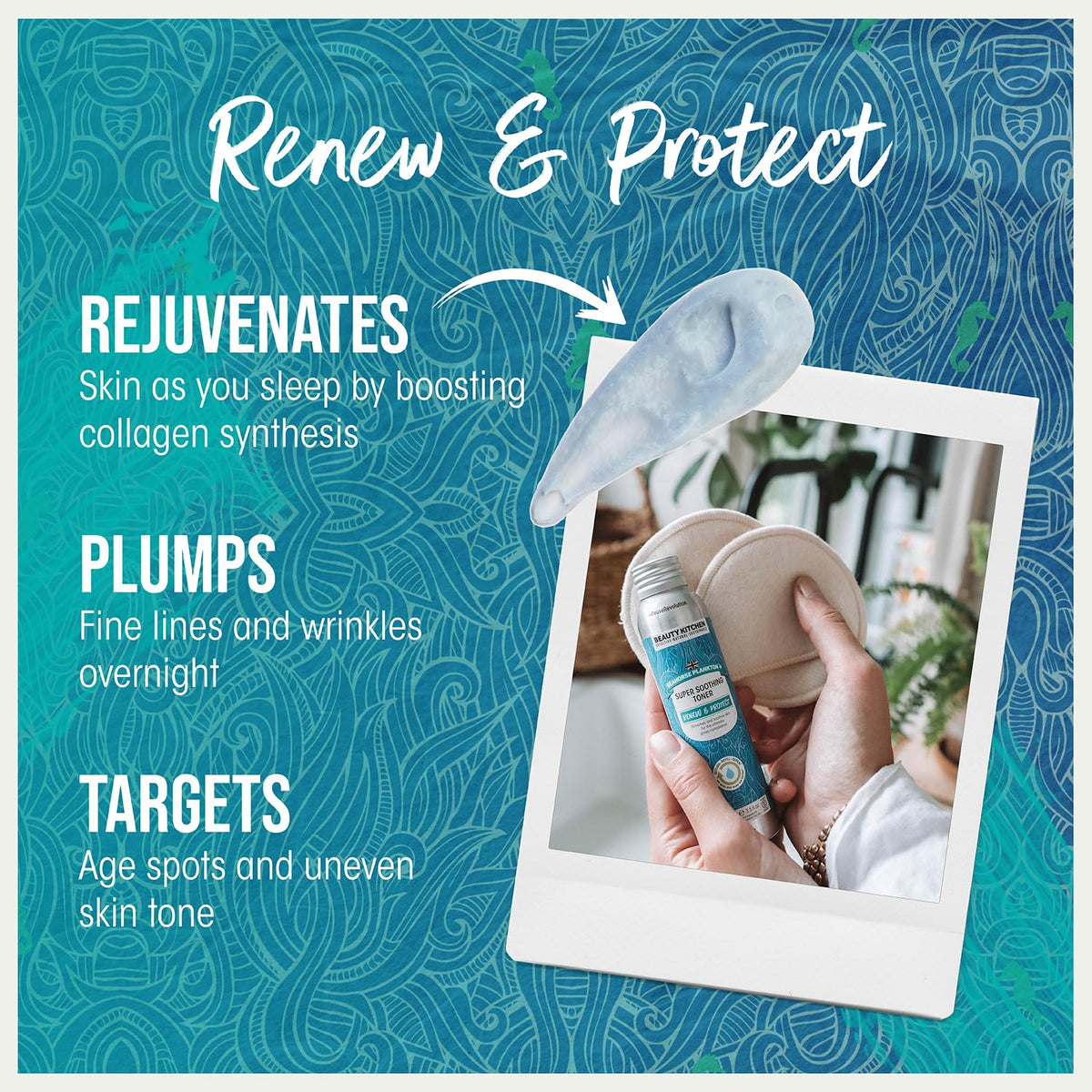 Beauty Kitchen - Seahorse Plankton + Super Soothing Toner 100ml - Clears Pores, Excess Oil, Blacheads & Impurities - Smooths Skin Texture & Hydrates - Vegan/Cruelty Free