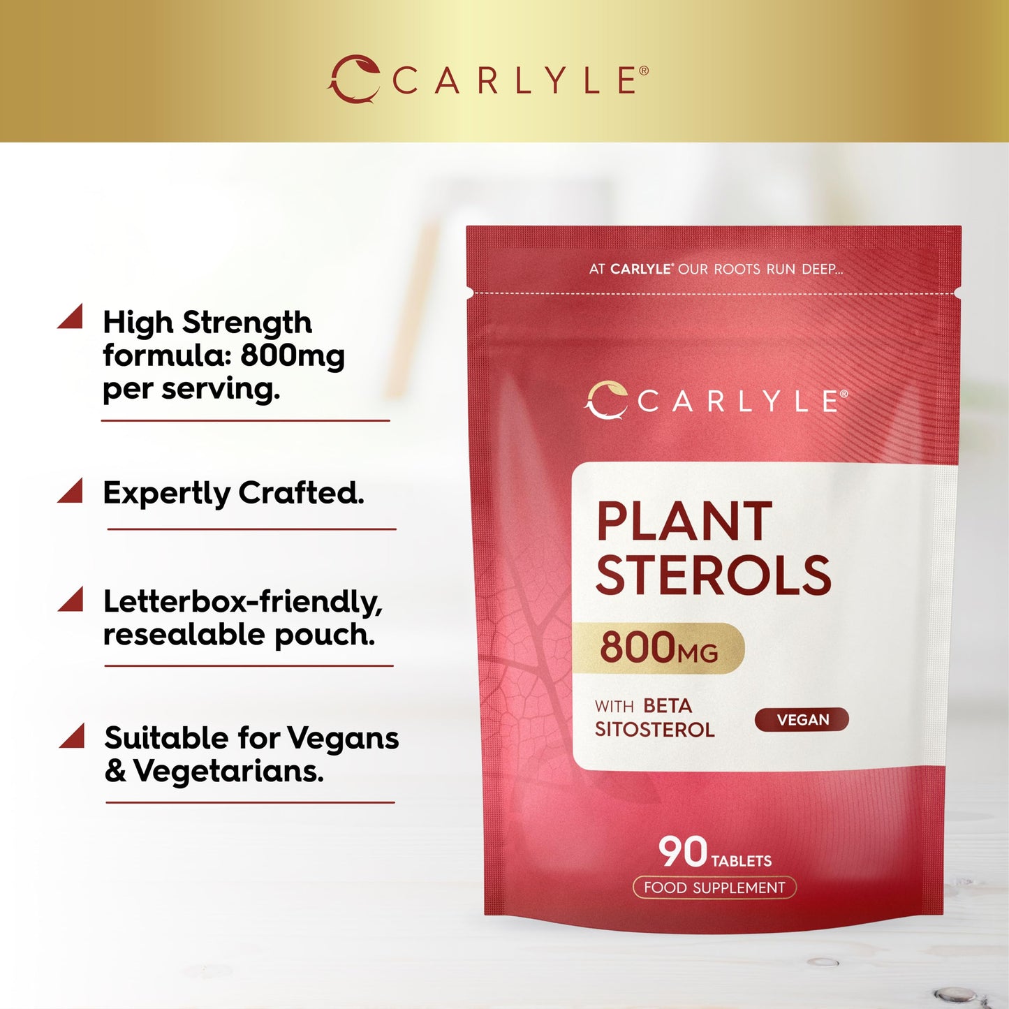 Plant Sterols 800mg Tablets | 90 Count | with Beta-Sitosterol | Vegan and Vegetarian | by Carlyle