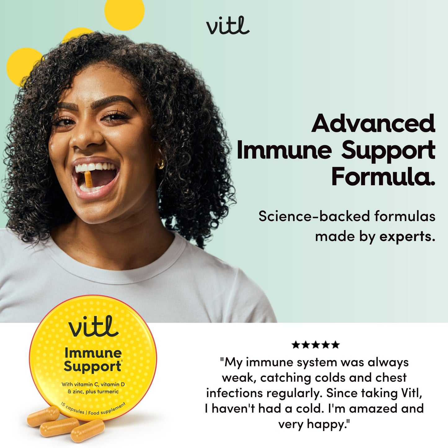 VITL Vitl Immune Support | Supports Everyday Immunity & Wellness | Immune Support Supplements with Vitamin D, Vitamin C, Zinc, Turmeric & Elderberry | Vegan Friendly | Pocket Tin (15)