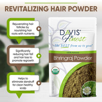 Davis Finest Organic Bhringraj Powder 100g, Healthy Scalp, Hair Growth, Pure & Natural Essential Ayurvedic Hair Mask for Hair Loss, Hair Fall, Split Ends, Damaged Thinning Hair