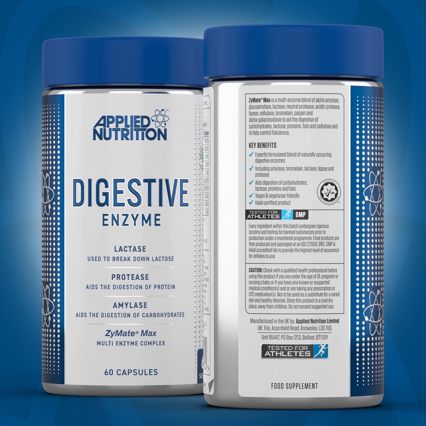 Applied Nutrition Digestive Enzyme - Vegan Digestive Enzymes Capsules, with Lactase, Protease, Amylase, Aids Digestion of Carbohydrates, Lactose, Proteins, Fats, for Flatulence Control (60 Servings)
