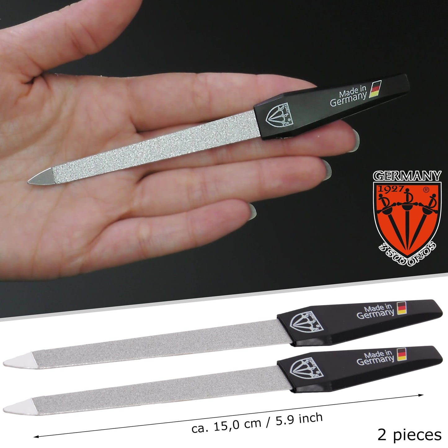 3 Swords Germany - Sapphire Metal Nail File 2 Pieces with 1 Piece 3-Way Nail Buffer – Nail Care for You Made in Germany