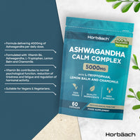 Horbäach Ashwagandha Capsules 5000mg | Calm Complex with High Strength B Vitamins (B1, B2, B3, B6 & B12) and Amino Acids | Formula for Men & Women | 60 Vegan Capsules | by Horbaach