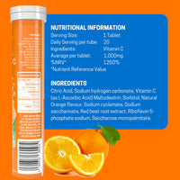 Effervescent Vitamin C Tablets, 20 Orange Flavoured Tablets, High Strength, Immune Support, Essential for Normal Collagen Formation, Vegan, Made by Northumbria Health