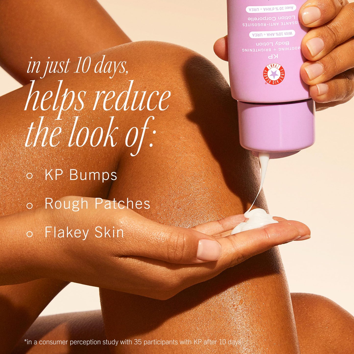 First Aid Beauty - KP Smoothing + Brightening Body Lotion with 10% AHA, Exfoliate & Moisturize with Lactic Acid, Urea & Colloidal Oatmeal, Helps Reduce Keratosis Pilaris Bumps, Peach Scent, 189.9 g