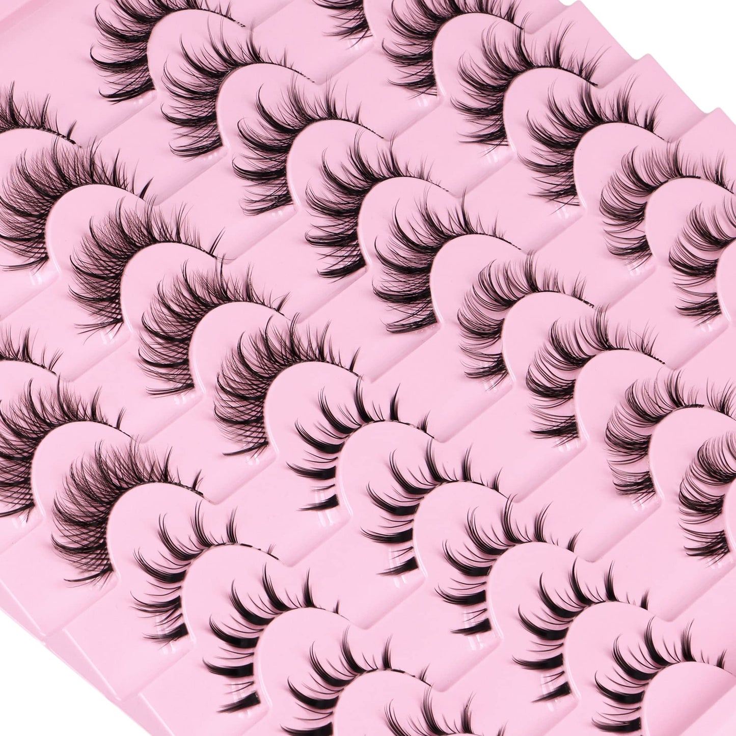 Newcally Manga Lashes Natural Look Anime False Eyelashes 20 Pairs Clear Band Individual Wispy Fake Eyelashes Strip Spiky DIY Cluster Lashes Extension C Curl Cat Eye Lashes Pack