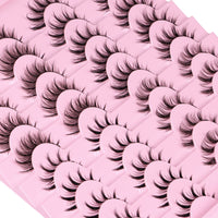 Newcally Manga Lashes Natural Look Anime False Eyelashes 20 Pairs Clear Band Individual Wispy Fake Eyelashes Strip Spiky DIY Cluster Lashes Extension C Curl Cat Eye Lashes Pack