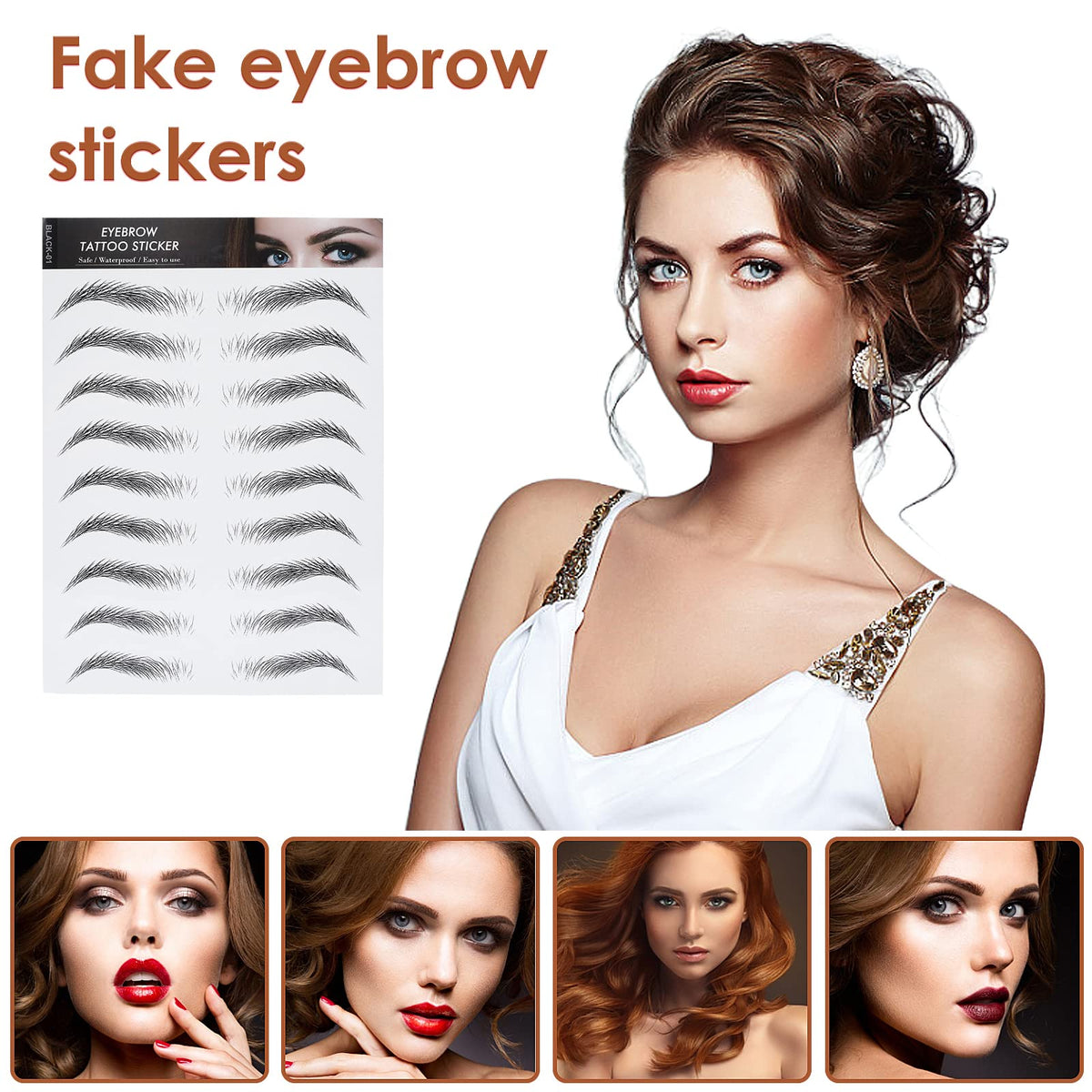 Sibba 6 Sheets Eyebrow Tattoo Eyebrows Sticker Temporary Eyes Brows Practice Tint Transfer Color Set Peel Off Eyeshadow Dye Waterproof Kit Sheets For Beginners Women (Black)