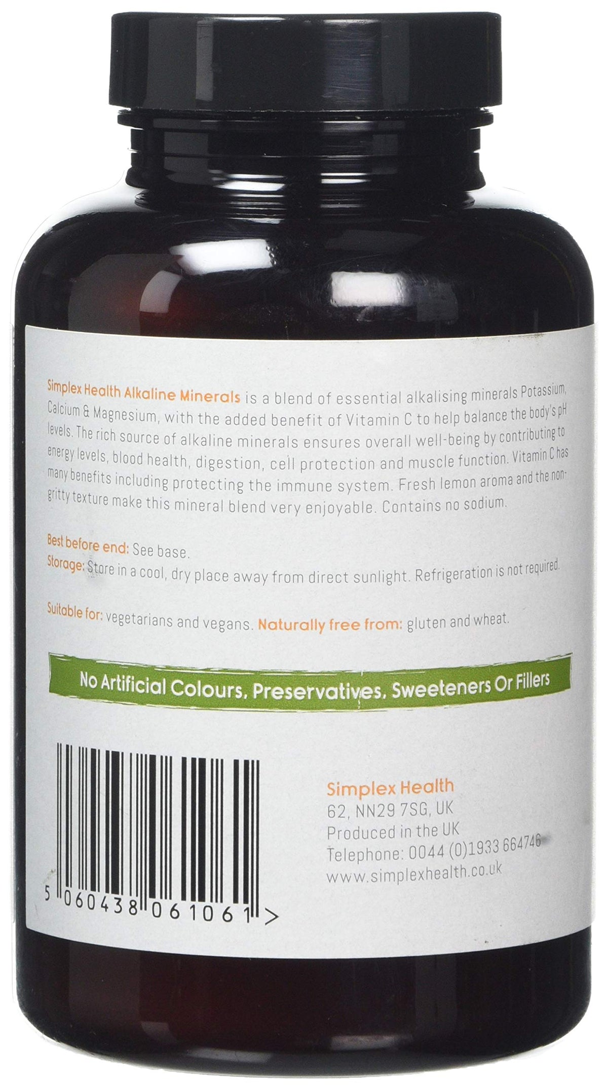 SimplexHealth Alkaline Minerals Powder. Make an Alkaline Drink with core alkalising Minerals Including Potassium Citrate, Calcium Citrate, Magnesium Citrate to pH Balance the Body (250g)