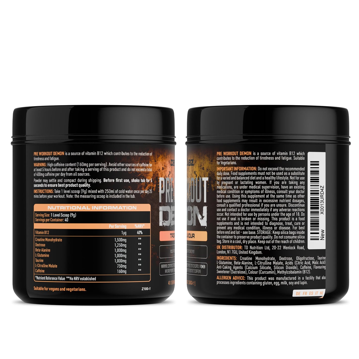 DEMON LABZ Pre Workout Demon, Tropical, 160mg Caffeine + Creatine, 360g