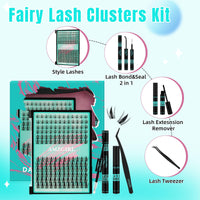 AMZGIRL LASH Manga Lash Clusters Kit 144PCS Fairy Eyelash Extension Kit with Bond and Seal, Invisible Lash,Glue Remover and Tweezer (8-16mm Kit)
