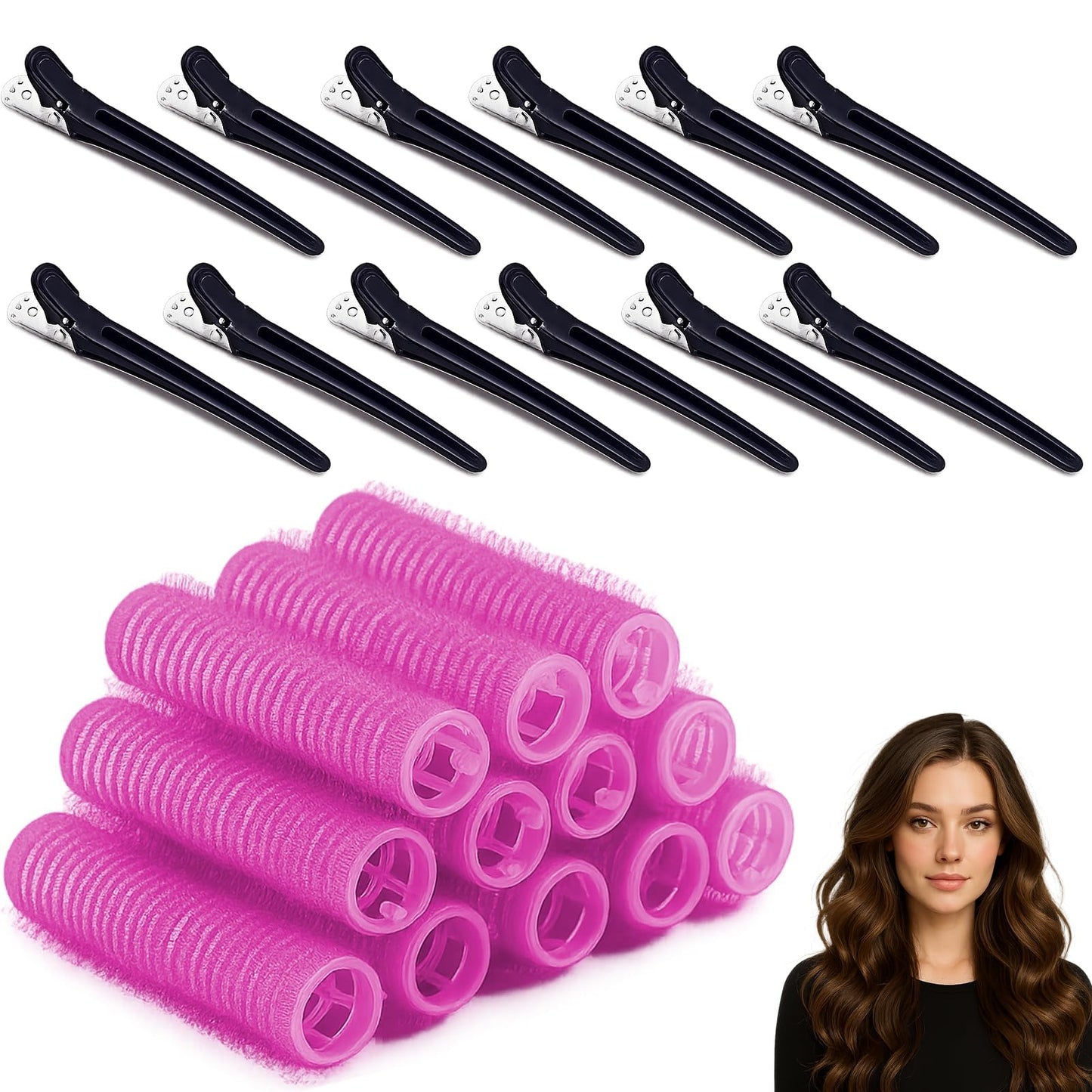 Musiook Hair Rollers, Self Grip Small Hair Curlers, Salon Hairdressing Curlers Roller with Clips Tools for Women (Random Color), 15mm-12pack, 1.0 count, Pack of 20