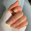 SXVME 30 Pcs Spring Light Green French Tip Press on Nails Short Square False Nails Press ons, French Tip Fake Nails Short Stick on Nails for Women, Natural French Acrylic Nails 15 Sizes
