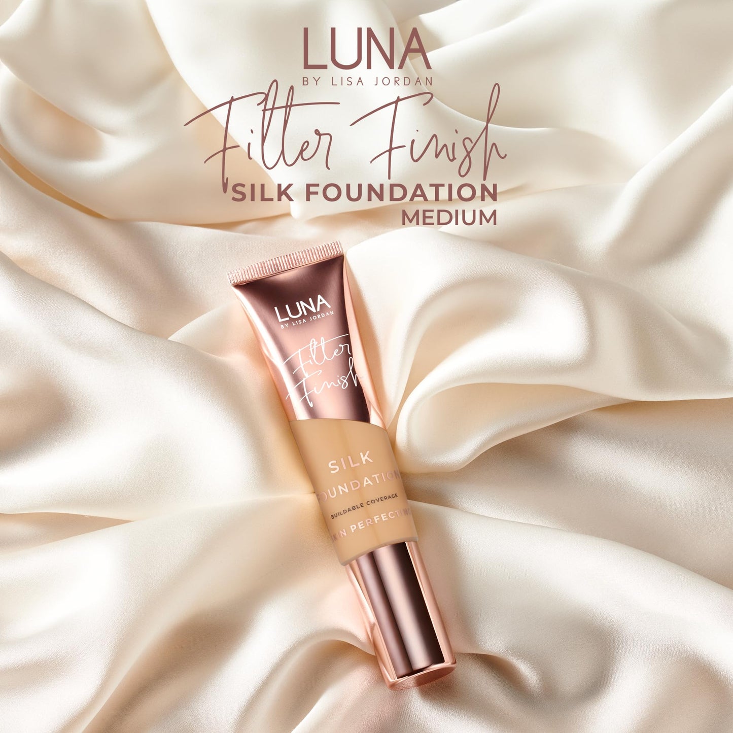 LUNA BY LISA JORDAN LUNA Silk Foundation in MEDIUM Shade - Contains Hyaluronic Acid, Vitamin C & A, Aloe Vera, and Shea Butter - Brightening Dewy Foundation Makeup - Hydrating Cream Foundation for Dry Skin