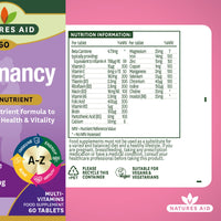 Natures Aid Pregnancy Multi-Vitamins and Minerals Tablets (23 Essential Vitamins and Minerals, 60 Tablets, Before, During and After Pregnancy, Vegan Society Approved, Made in the UK)