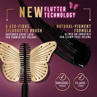 Max Factor Divine Lashes Mascara Rich Black 001, Ultimate Volume, Flutter Technology, 420-Fibre Silhouette Brush, Smooth & Clump Free, All Day Wear