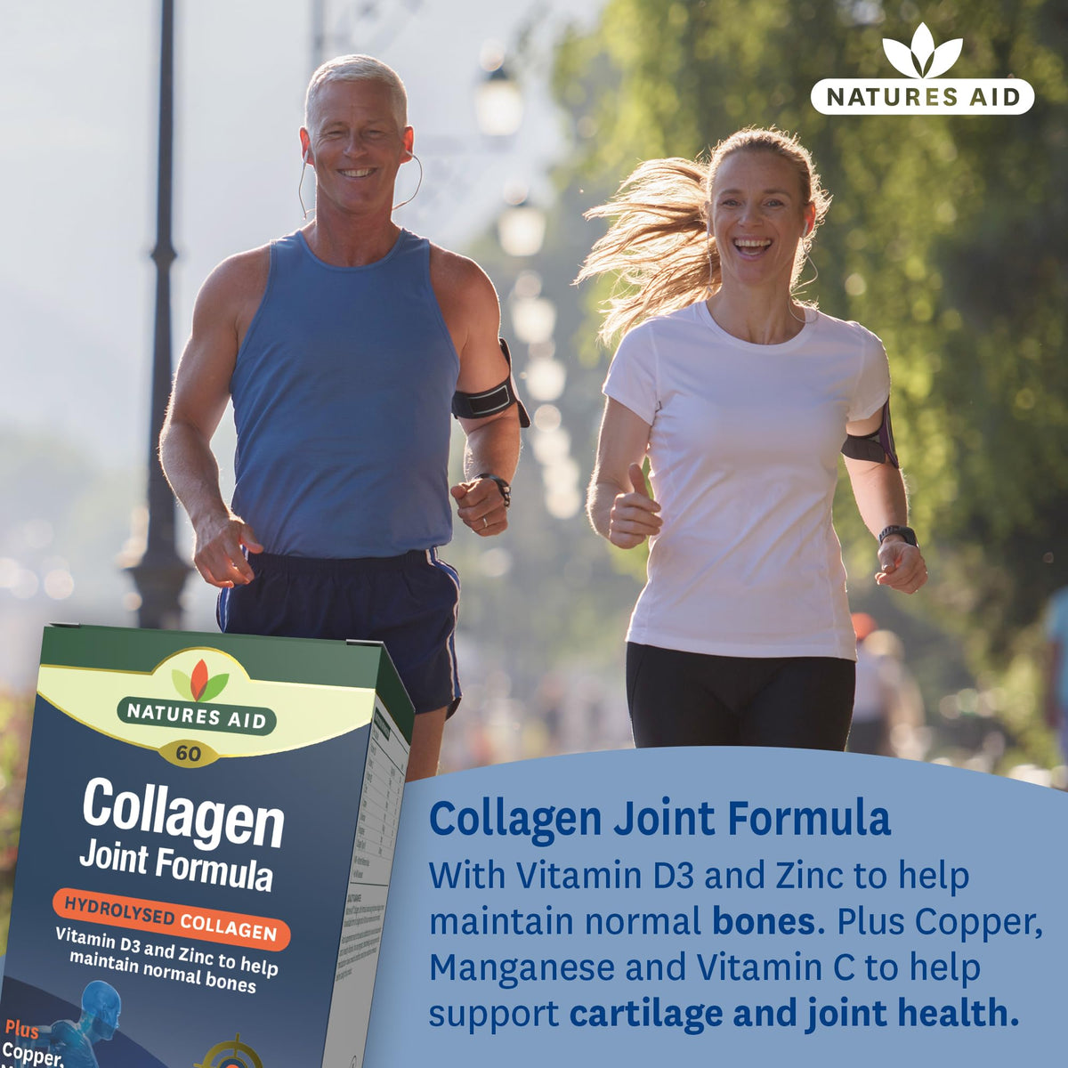 Natures Aid Collagen Joint Formula - Vitamin C D3 Copper Manganese Zinc - Supports Cartilage, Bones and Joint Health - High Potency Marine Type II Supplement - Vegan Non-GMO Gluten-Free - 60 Capsules