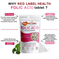 Red Label Health Folic Acid Pregnancy Tablets 400 mcg, 30 Vitamin B9 Tablets (1 Month Supply) High Strength Folate Fertility Supplement for Women, Vegan, Vegetarian, Made in The UK