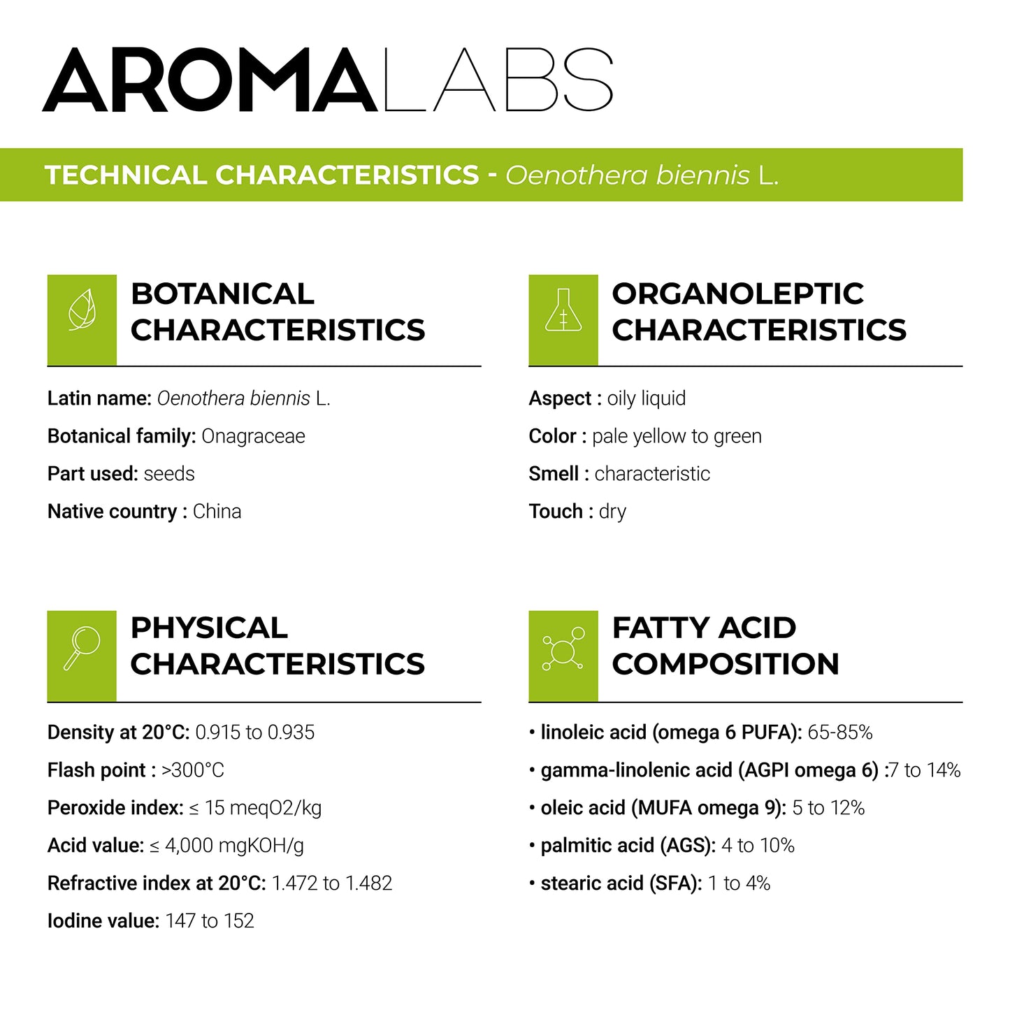 Aroma Labs ORGANIC - EVENING PRIMROSE Oil - 100mL - 100% Pure, Natural, Cold Pressed And AB Certified - AROMA LABS (French Brand)