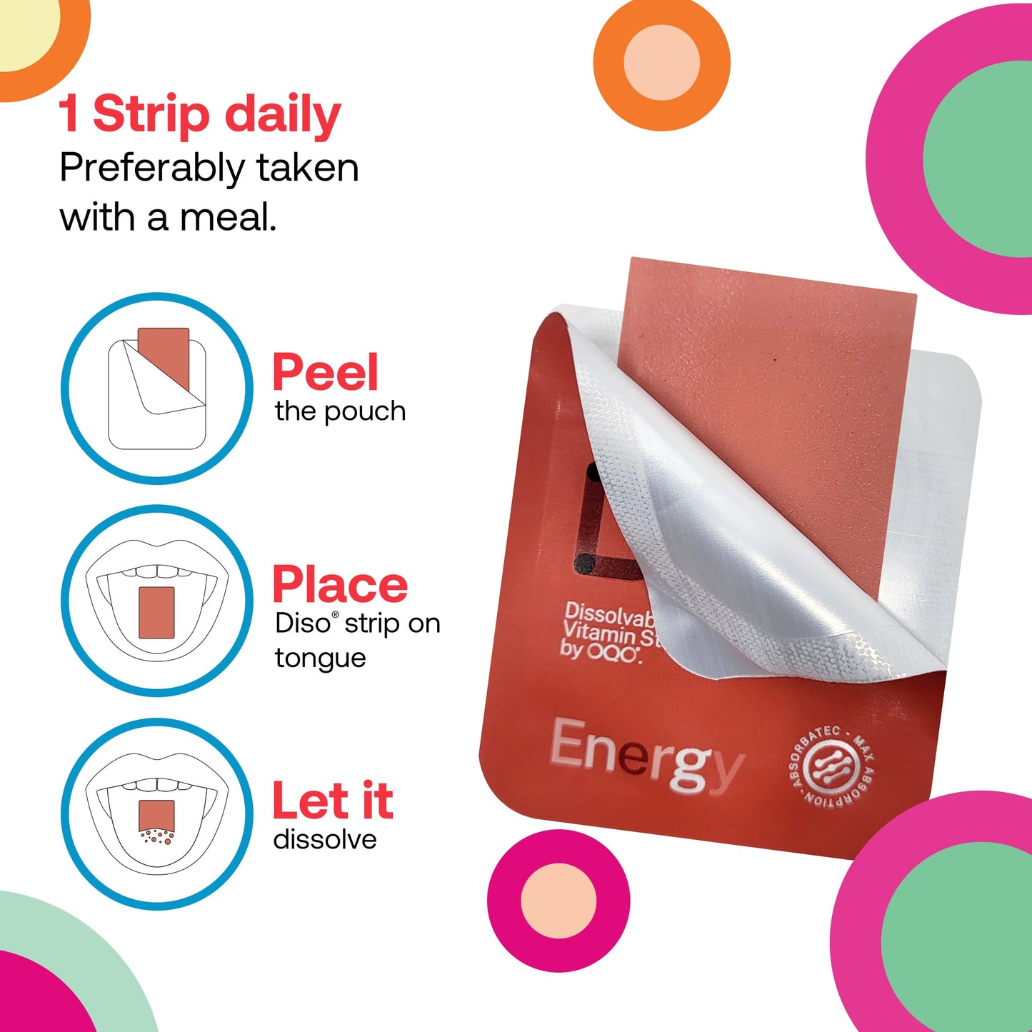 Diso Energy Supplement with Vitamin B12 - Box of 30 Oral Dissolvable Strips, Caffeine Help Reduce Fatigue, Tiredness & Mood Swings, Vegan, Sugar & Gluten Free