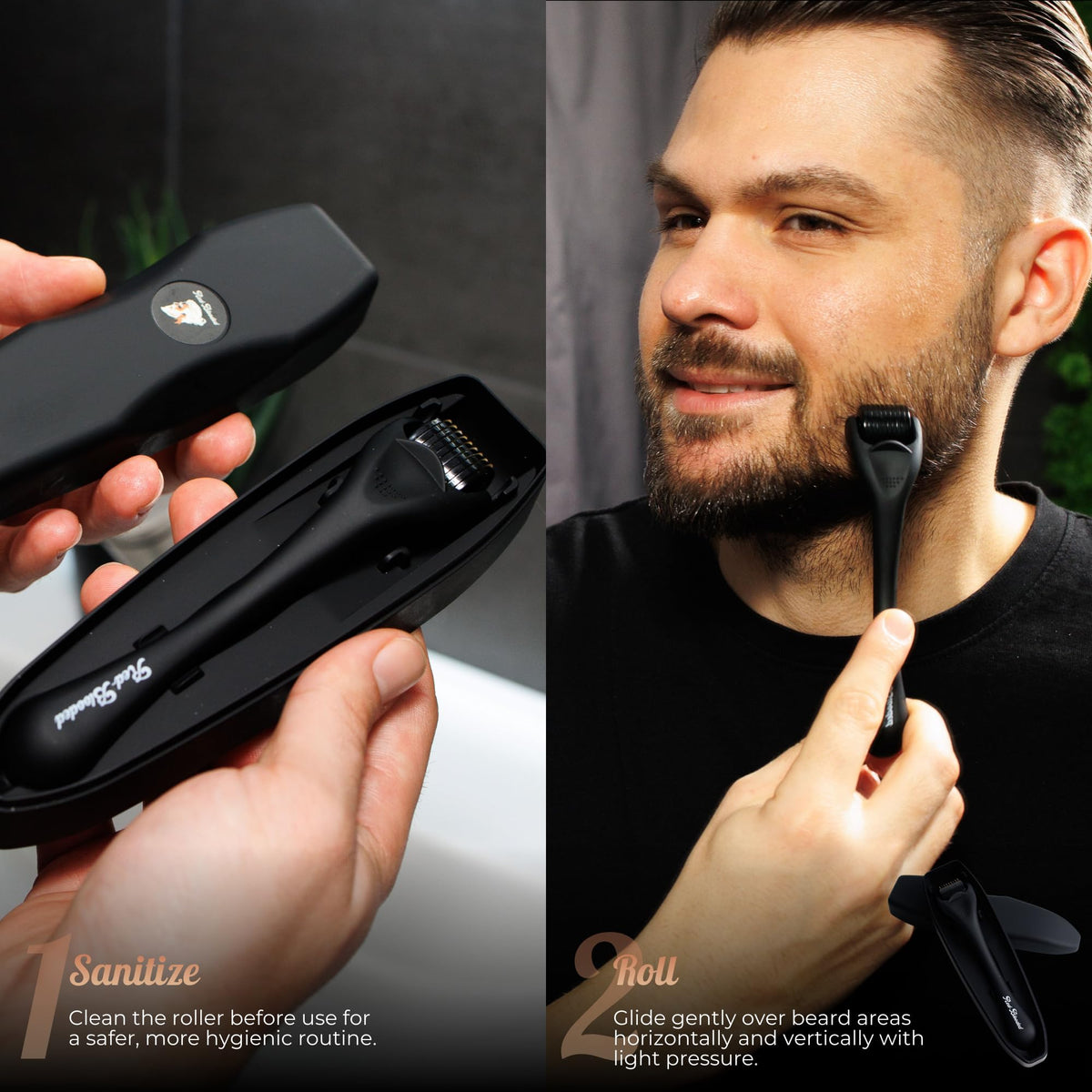 Red-Blooded Beard Roller 0.5mm – 540 Titanium Microneedle Derma Roller for Beard Growth & Hair Regrowth for Men – Microneedling Tool for Thicker, Fuller Beard & Skincare