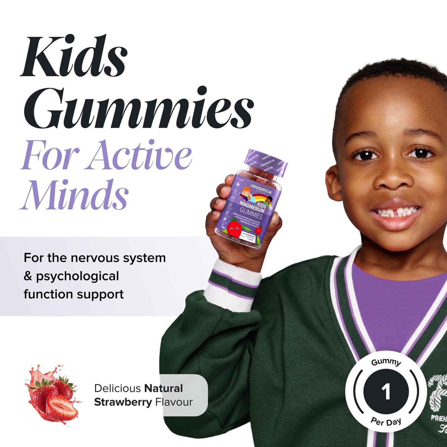 novomins Kids Magnesium Gummies - 546 Mg Magnesium Citrate Providing 60 mg of Magnesium - Alternative to Magnesium Glycinate – 30 Gummies - 1 Month Supply Magnesium Supplements - Vegan - Gluten Free - Novomins