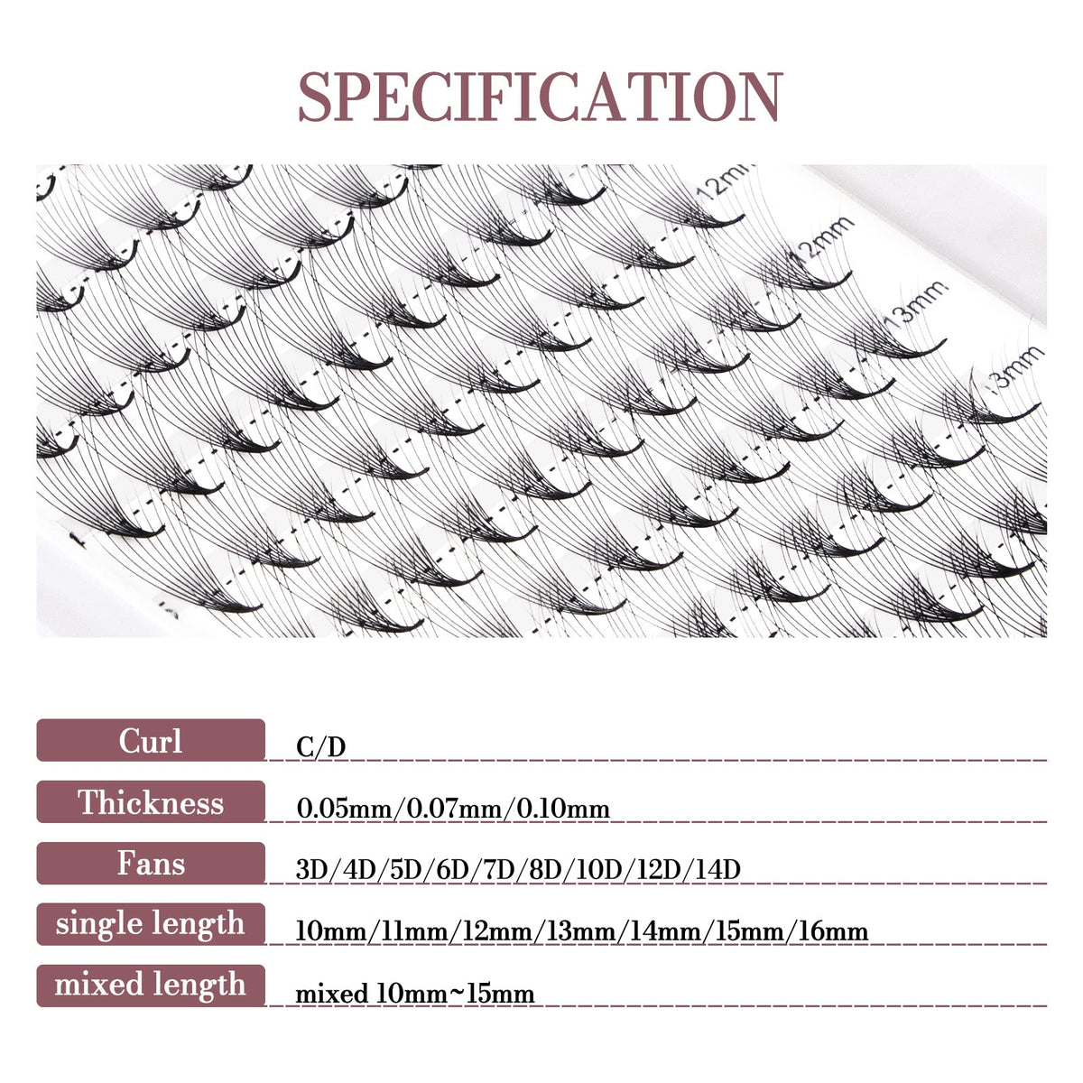 Higu clace Higu Clace 10D 0.07 C Curl Mix 10-15mm Volume Eyelash Extensions With Pointed Base Middle Stem (10D 0.07 C Mix 10-15)