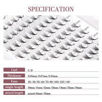 Higu clace Higu Clace 10D 0.07 C Curl Mix 10-15mm Volume Eyelash Extensions With Pointed Base Middle Stem (10D 0.07 C Mix 10-15)