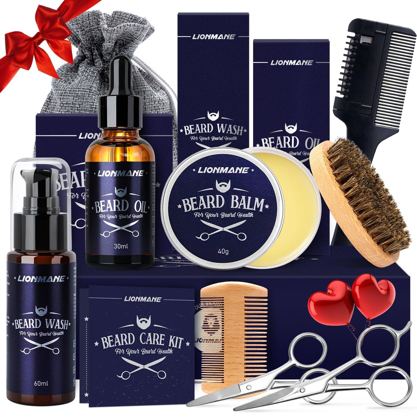 Beard Care Kit for Men Gifts, LIONMANE Beard Grooming Set, Moisturize Beard