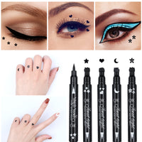 Yuccer Star Heart Eyeliner Stamp Waterproof Liquid Eyeliner Pen Black Long Lasting Double Ended Eyeliner Pencil Make Up Eye Liner (Star+Moon+Heart+Flower)