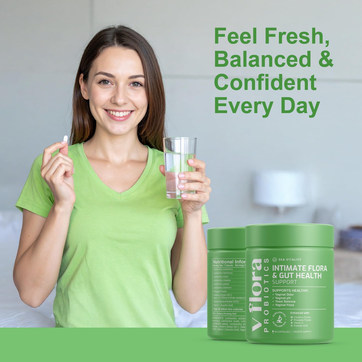 Vaginal Probiotics for Women - 26 Billion CFU with Prebiotics, Pineapple & Cranberry - Support Vaginal pH Balance, Yeast, Odour, Gut & Intimate Flora - Women’s Probiotic Supplement - 60 Capsules